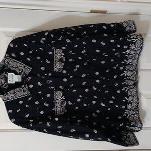 Black and White Paisley Button-Up Lightweight Jacket